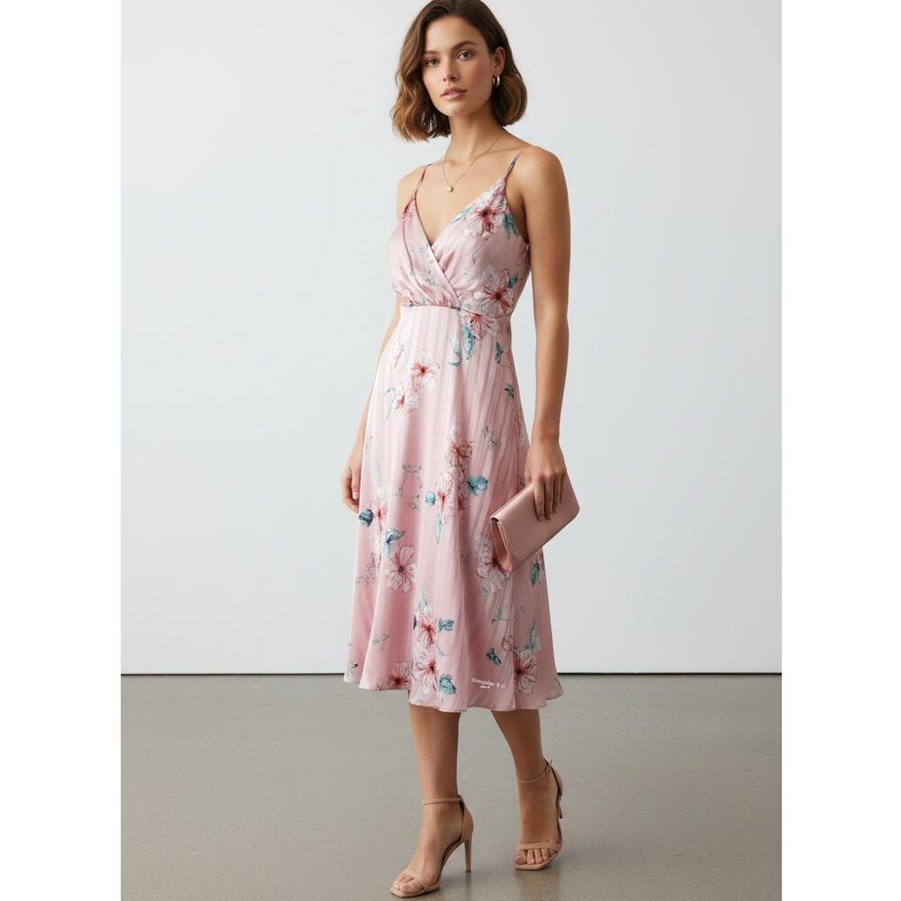 Lulus All About Love Pink Floral Midi Dress Medium Romantic